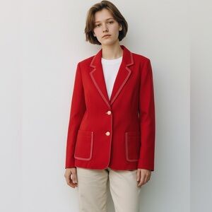 ST JOHN SPORT Blazer NWT Matador Red Cotton Stretch Contrast Stitching Size XL